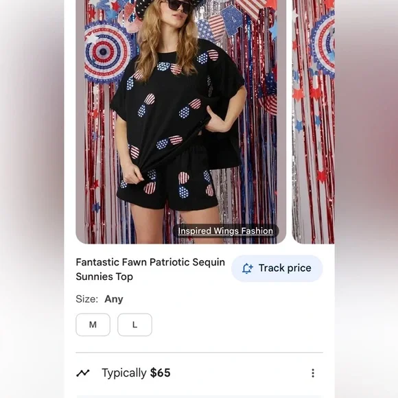 Fantastic Fawn patriotic sequin sunnies graphic tee oversized L - Picture 2 of 11